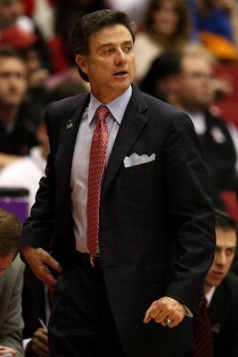 DAYTON, OH - MARCH 22:  Head coach Rick Pitino of the Louisville Cardinals reacts from the sidelines during a game against the Siena Saints during the second round of the NCAA Division I Men's Basketball Tournament at the University of Dayton Arena on Mar