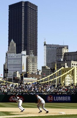 PITTSBURGH - APRIL 4:  General view of the downtown skyline beyond the outfield seats during the game between the Milwaukee Brewers and the Pittsburgh Pirates on April 4, 2005 at PNC Park in Pittsburgh, Pennsylvania.  The Brewers won 9-2.  (Photo by Rick 