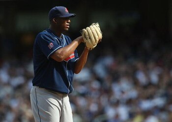 NEW YORK - APRIL 18:  Fausto Carmona #55 of the Cleveland Indians pitches against the New York Yankees at Yankee Stadium on April 18, 2009 in the Bronx borough of New York City.  (Photo by Nick Laham/Getty Images)