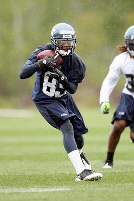 RENTON, WA - MAY 2:  Deon Butler #85 of the Seattle Seahawks catches a pass during minicamp at the Seahawks training facility on May 2, 2009 in Renton, Washington. (Photo by Otto Greule Jr/Getty Images) 