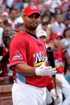 ST LOUIS, MO - JULY 13:  National League All-Star Albert Pujols of the St. Louis Cardinals looks on before the State Farm Home Run Derby at Busch Stadium on July 13, 2009 in St. Louis, Missouri.  (Photo by Jamie Squire/Getty Images)