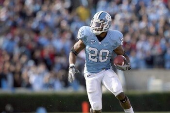 CHAPEL HILL, NC - NOVEMBER 22:  Shaun Draughn #20 of the North Carolina Tar Heels carries the ball during the game the North Carolina State Wolfpack at Kenan Stadium on November 22, 2008 in Chapel Hill, North Carolina. (Photo by Streeter Lecka/Getty Image