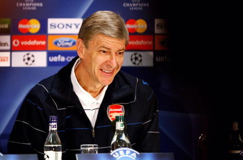 MANCHESTER, UNITED KINGDOM - APRIL 28:  Arsenal manager Arsene Wenger speaks to the media during a press conference ahead of the UEFA Champions League semi-final first leg match against Manchester United at Old Trafford on April 28, 2009 in Manchester, En
