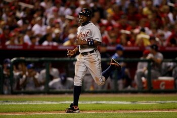ST LOUIS, MO - JULY 14:  American League All-Star Curtis Granderson of the Detroit Tigers scores the game winning run during the 2009 MLB All-Star Game at Busch Stadium on July 14, 2009 in St Louis, Missouri.  (Photo by Dilip Vishwanat/Getty Images)