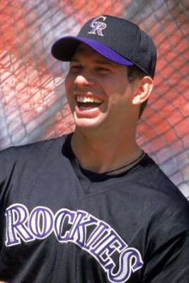 17 Aug 2000: Todd Helton #17 of the Colorado Rockies smiles in the batting cage during practice before the game against the New York Mets at Shea Stadium in Flushing, New York. The Mets defeated the Rockies 2-1.Mandatory Credit: Jamie Squire  /Allsport