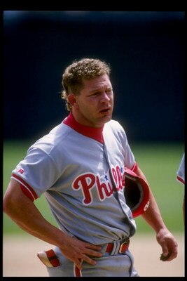 29 May 1993: Outfielder Lenny Dykstra of the Philadelphia Phillies stands on the field during a game against the Colorado Rockies at Coors Field in Denver, Colorado.