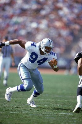 LOS ANGELES - OCTOBER 25:  Defensive end Charles Haley #94 of the Dallas Cowboys rushes the line of scrimmage during a game against the Los Angeles Raiders at Los Angeles Memorial Coliseum on October 25, 1992 in Los Angeles, California.  The Cowboys won 2