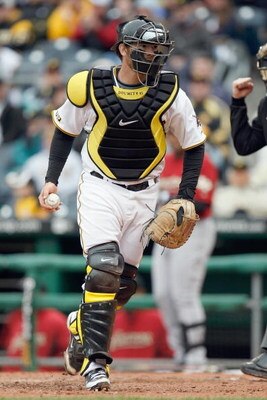 PITTSBURGH - APRIL 13:  Catcher Ryan Doumit #41 of the Pittsburgh Pirates looks to make a play during the Opening Day game against the Houston Astros at PNC Park on April 13, 2009 in Pittsburgh, Pennsylvania.  (Photo by: Gregory Shamus/Getty Images)