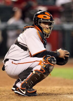 PHOENIX - JUNE 11:  Catcher Bengie Molina #1 of the San Francisco Giants in action during the major league baseball game against the Arizona Diamondbacks at Chase Field on June 11, 2009 in Phoenix, Arizona.  The Diamondbacks defeated the Giants 2-1.  (Pho