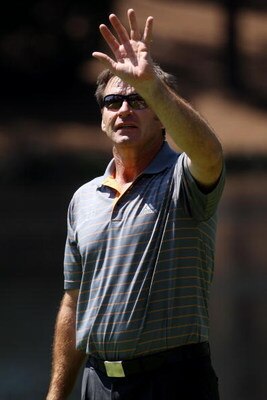 AUGUSTA, GA - APRIL 08:  Nick Faldo of England prepares to catch a golf ball during a practice round prior to the 2009 Masters Tournament at Augusta National Golf Club on April 8, 2009 in Augusta, Georgia.  (Photo by Andrew Redington/Getty Images)