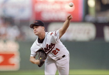 4 Oct 1997: Pitcher Jimmy Key of the Baltimore Orioles throws the ball during a game against the Seattle Mariners at Camden Yards in Baltimore, Maryland. The Mariners won the game, 4-2.