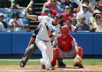 NEW YORK - JUNE 21: Jason Giambi #25 of the New York Yankees bats against the Cincinnati Reds on June 21, 2008 at Yankee Stadium in the Bronx borough of New York City. The Reds won the game 6-0.(Photo by Jim McIsaac/Getty Images) 