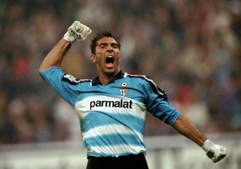 19 Sep 1999: Parma's Gianluigi Buffon celebrates during the Serie A match between Inter Milan and Parma played at the San Siro in Milan, Italy. Inter won the match 5-1. \ Mandatory Credit: Claudio Villa /Allsport
