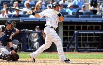 NEW YORK - JULY 06:  Melky Cabrera #53 of the New York Yankees bats against the Toronto Blue Jays on July 6, 2009 at Yankee Stadium in the Bronx borough of New York City. The Jays defeated the yankees 7-6.  (Photo by Jim McIsaac/Getty Images)
