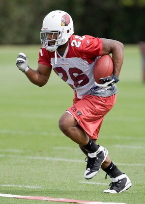 TEMPE, AZ - MAY 1 :  Chris Wells #26 of the Arizona Cardinals runs during a team minicamp at the team training facility on May 1, 2009 in Tempe, Arizona.  (Photo by Jonathan Willey/Getty Images)