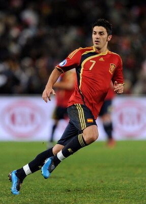 BLOEMFONTEIN, SOUTH AFRICA - JUNE 24:  David Villa of Spain in action during the FIFA Confederations Cup Semi Final match between Spain and USA at Free State Stadium on June 24, 2009 in Bloemfontein, South Africa. USA won the match 2-0. (Photo by Jasper J