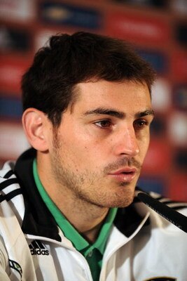 BLOEMFONTEIN, SOUTH AFRICA - JUNE 25:  Goalkeeper Iker Casillas of Spain answers questions during a Confederations Cup press conference the day after the European Champions stunning 2-0 loss against USA on June 25, 2009 in Bloemfontein, South Africa.  (Ph