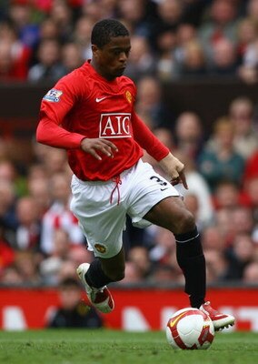 MANCHESTER, UNITED KINGDOM - MAY 10:   Patrice Evra of Manchester United  in action during the Barclays Premier League match between Manchester United and Manchester City at Old Trafford on May 10, 2009 in Manchester, England. (Photo by Alex Livesey/Getty