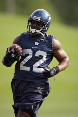 RENTON, WA - MAY 2:  Julius Jones #22 of the Seattle Seahawks runs with the ball during minicamp at the Seahawks training facility on May 2, 2009 in Renton, Washington. (Photo by Otto Greule Jr/Getty Images) 