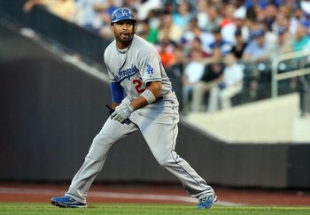 NEW YORK - JULY 08:  Matt Kemp #27 of the Los Angeles Dodgers leads off first against the New York Mets on July 8, 2009 at Citi Field in the Flushing neighborhood of the Queens borough of New York City.  (Photo by Jim McIsaac/Getty Images)