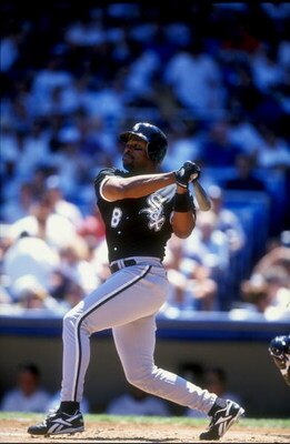 26 Jul 1998:  Albert Belle #8 of the Chicago White Sox  swings during the game against the New York Yankees at Yankee Stadium in the Bronx,  New York. The Yankees defeated the White Sox 6-3. Mandatory Credit: David Seelig  /Allsport