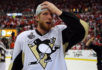 DETROIT - JUNE 12:  Jordan Staal #11 of the Pittsburgh Penguins celebrates after defeating the Detroit Red Wings by a score of 2-1 to win Game Seven and the 2009 NHL Stanley Cup Finals at Joe Louis Arena on June 12, 2009 in Detroit, Michigan.  (Photo by J