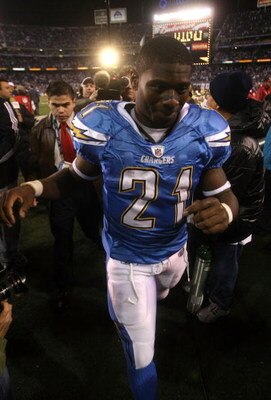 SAN DIEGO - JANUARY 03:  LaDainian Tomlinson #21 of the San Diego Chargers walks off the field after defeating the Indianapolis Colts in overtime in the AFC Wild Card Game on January 3, 2009 at Qualcomm Stadium in San Diego, California.  (Photo by Stephen