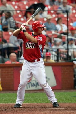 ST. LOUIS, MO - JULY 12:  U.S. Futures All-Star Chris Heisey of the Cincinnati Reds bats during the 2009 XM All-Star Futures Game at Busch Stadium on July 12, 2009 in St. Louis, Missouri. (Photo by Elsa/Getty Images)