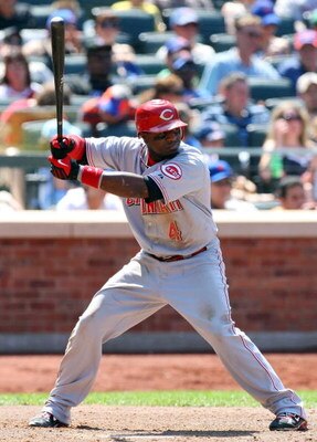 NEW YORK - JULY 12:  Brandon Phillips #4 of the Cincinnati Reds bats against the New York Mets on July 12, 2009 at Citi Field in the Flushing neighborhood of the Queens borough of New York City.  (Photo by Jim McIsaac/Getty Images)