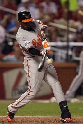 ST. LOUIS, MO - JULY 14:  American League All-Star Adam Jones of the Baltimore Orioles bats during the 2009 MLB All-Star Game at Busch Stadium on July 14, 2009 in St Louis, Missouri. (Photo by Dilip Vishwanat/Getty Images)