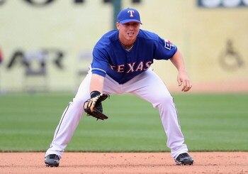 SURPRISE, AZ - MARCH 05:  Justin Smoak #12 of the Texas Rangers in action during the spring training game against the San Diego Padres at Surprise Stadium on March 5, 2009 in Surprise, Arizona. The Rangers defeated the Padres 4-3.  (Photo by Christian Pet