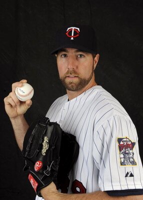 FORT MYERS, FL - FEBRUARY 23: R.A. Dickey #39 of the Minnesota Twins poses during photo day at the Twins spring training complex on February 23, 2008 in Fort Myers, Florida. (Photo by Rob Tringali/Getty Images)