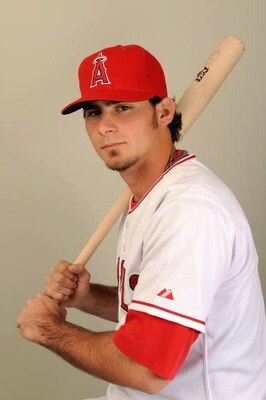 TEMPE, AZ - FEBRUARY 25: Brandon Wood #3 of the Los Angeles Angels of Anaheim poses during photo day at Tempe Diablo Stadium on February 25, 2009 in Tempe, Arizona. (Photo by Kevork Djansezian/Getty Images)