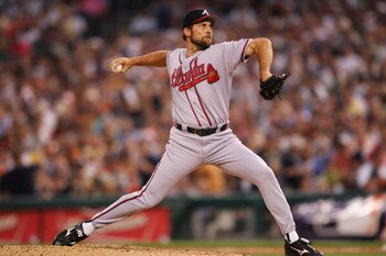 DETROIT - JULY 12:  National League All-Star pitcher John Smoltz of the Atlanta Braves delivers a pitch during the 76th Major League Baseball All-Star Game at Comerica Park on July 12, 2005 in Detroit, Michigan.  (Photo by Elsa/Getty Images)