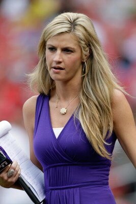 ST. LOUIS, MO - JULY 12:  ESPN reporter Erin Andrews looks on during the 2009 XM All-Star Futures Game at Busch Stadium on July 12, 2009 in St. Louis, Missouri. (Photo by Jamie Squire/Getty Images)