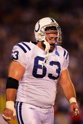 SAN DIEGO, CA - NOVEMBER 23:   Center Jeff Saturday #63 of the Indianapolis Colts walks off the field with an injury in the first half during their NFL Game at Qualcomm Stadium on November 23, 2008 in San Diego, California.  (Photo by Donald Miralle/Getty