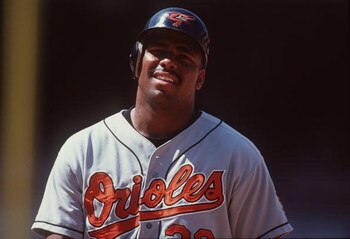 2 Jun 1996:  Outfielder Bobby Bonilla of the Baltimore Orioles heads back to the dugout after an at-bat in the Orioles 14-1 victory over the California Angels at Anaheim Stadium in Anaheim, California.   Mandatory Credit: Jed Jacobsohn/Allsport