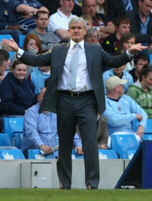 MANCHESTER, UNITED KINGDOM - APRIL 19:  Manchester City Manager Mark Hughes gestures during the Barclays Premier League match between Manchester City and West Bromwich Albion at the City of Manchester Stadium on April 19, 2009 in Manchester, England. (Pho