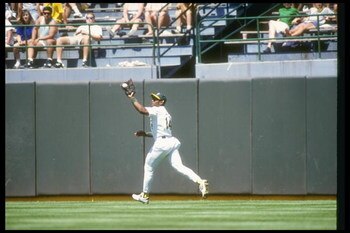 1990:  Outfielder Felix Jose of the Oakland Athletics makes a play during a game at the Oakland Coliseum in Oakland, California.  Mandatory Credit: Otto Greule  /Allsport