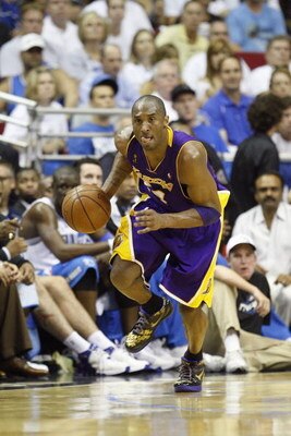 ORLANDO, FL - JUNE 14:  Kobe Bryant #24 of the Los Angeles Lakers moves the ball against the Orlando Magic in Game Five of the 2009 NBA Finals on June 14, 2009 at Amway Arena in Orlando, Florida. The Lakers won 99-86.  NOTE TO USER:  User expressly acknow