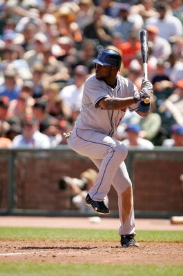 SAN FRANCISCO - MAY 16:  Luis Castillo #1 of the New York Mets bats against the San Francisco Giants at AT&T Park on May 16, 2009 in San Francisco, California.  The Mets won 9-6.  (Photo by Ezra Shaw/Getty Images)