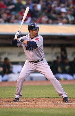 OAKLAND, CA - APRIL 13:  Mike Lowell #25 of the Boston Red Sox bats against the Oakland Athletics during a Major League Baseball game on April 13, 2009 at the Oakland Coliseum in Oakland, California.  (Photo by Jed Jacobsohn/Getty Images)