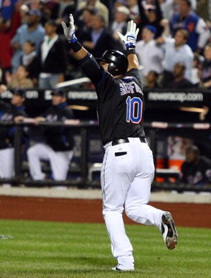 NEW YORK - APRIL 17:  Gary Sheffield #10 of the New York Mets celebrates his 500th career home run in the seventh inning against the Milwaukee Brewers on April 17, 2009 at Citi Field in the Flushing neighborhood of the Queens borough of New York City.  (P