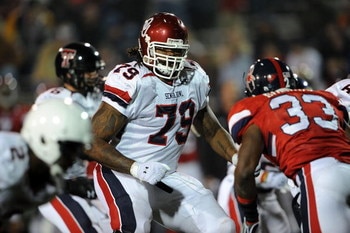 MOBILE, AL - JANUARY 24:  Phil Loadholt #79 of the North team during the Under Armour Senior Bowl on January 24, 2009 at Ladd-Peebles Stadium in Mobile, Alabama.  (Photo by Ronald Martinez/Getty Images for Under Armour) 