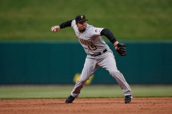 ST. LOUIS - APRIL 6:  Andy LaRoche #15 of the Pittsburgh Pirates throws against the St. Louis Cardinals during Opening Day on April 6, 2009 at Busch Stadium in St. Louis, Missouri.  The Pirates beat the Cardinals 6-4. (Photo by Dilip Vishwanat/Getty Image
