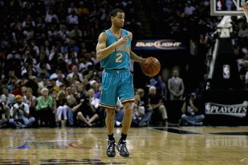 SAN ANTONIO - MAY 11:  Jannero Pargo #2 of the New Orleans Hornets brings the ball upcourt in the game against the San Antonio Spurs in Game Four of the Western Conference Semifinals during the 2008 NBA Playoffs on May 11, 2008 at the AT&T Center in San A