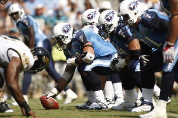 NASHVILLE, TN - SEPTEMBER 7:  Kevin Mawae #68 of the Tennessee Titans prepares to snap the ball during the game against the Jacksonville Jaguars at LP Field on September 7, 2008 in Nashville, Tennessee. (Photo by Streeter Lecka/Getty Images)
