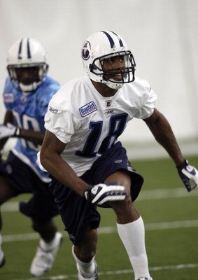 NASHVILLE, TN - MAY 1: Kenny Britt #18 of the Tennessee Titans runs during the Tennessee Titans Minicamp on May 1, 2009 at Baptist Sports Park in Nashville, Tennessee. (Photo by Joe Murphy/Getty Images)
