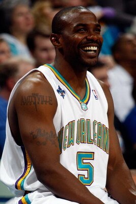 NEW ORLEANS - MARCH 05:  Mike James #5 of the New Orleans Hornets drives the ball against the Atlanta Hawks on March 5, 2008 at the New Orleans Arena in New Orleans, Louisiana.  The Hornets defeated the Hawks 116-101.   NOTE TO USER: User expressly acknow