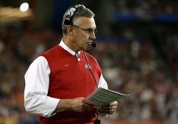 GLENDALE, AZ - JANUARY 05:  Head coach Jim Tressel of the Ohio State Buckeyes looks on during the Tostitos Fiesta Bowl Game against the Texas Longhorns on January 5, 2009 at University of Phoenix Stadium in Glendale, Arizona.  (Photo by Doug Pensinger/Get